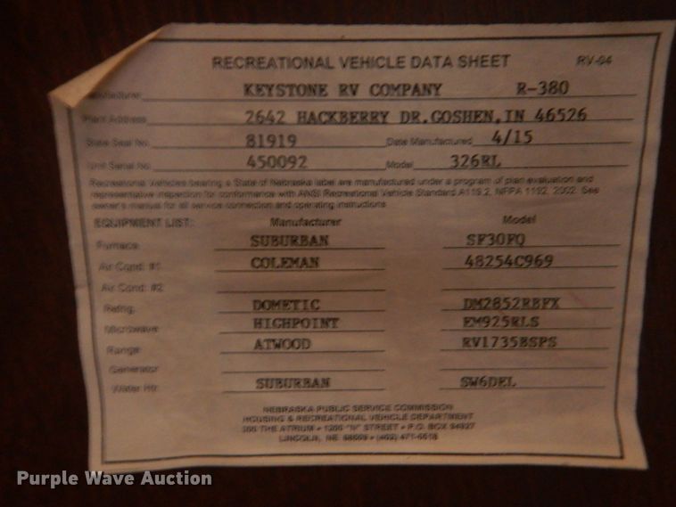 image for item GF9009 2016 Outback Keystone Super Lite camper