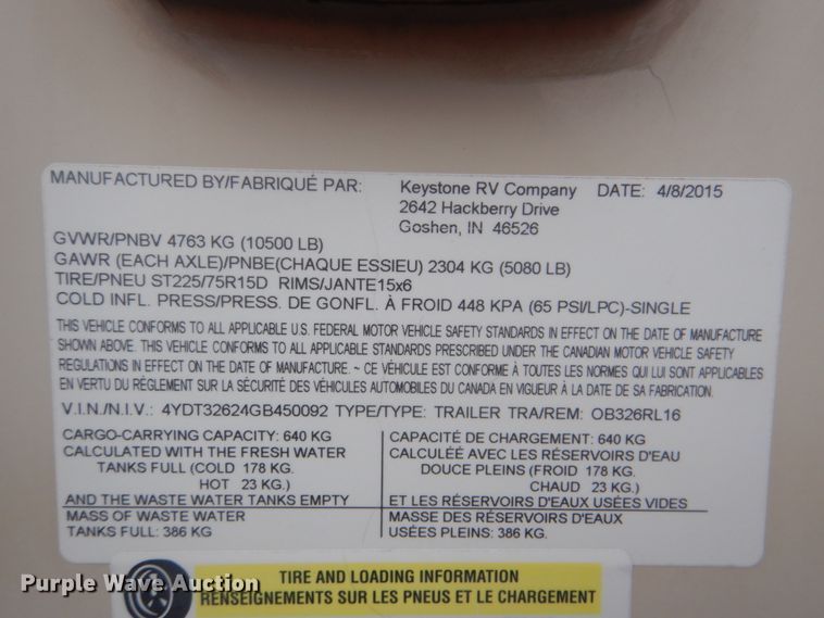 image for item GF9009 2016 Outback Keystone Super Lite camper