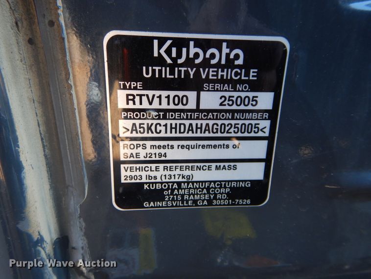 image for item GF9992 2010 Kubota RTV1100 utility vehicle