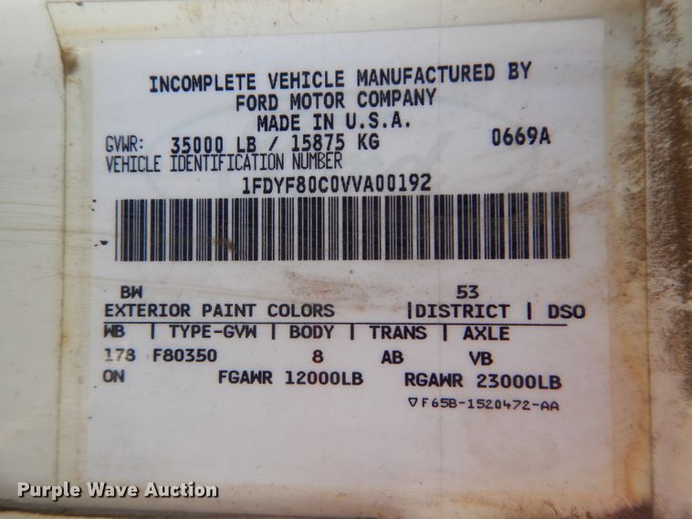 image for item DH4309 1997 Ford F800 sewer jetter truck