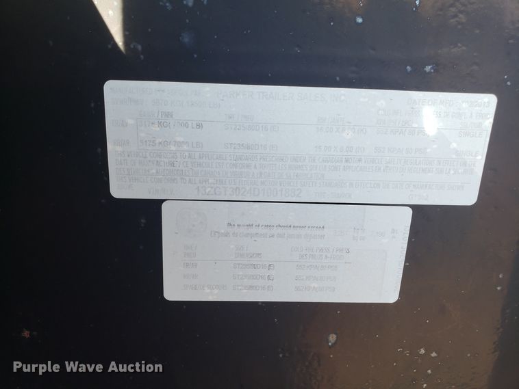 image for item GA9375 2013 flat bed trailer