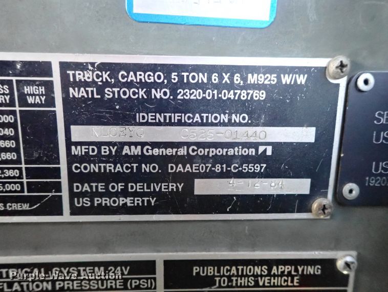 image for item DC3388 1984 American General M925 brush fire truck