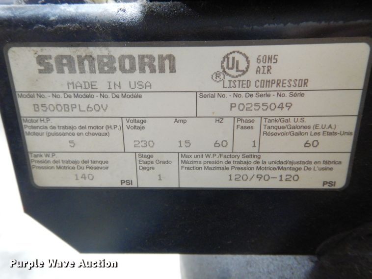 image for item DH6996 Sanborn B500BPL60V air compressor