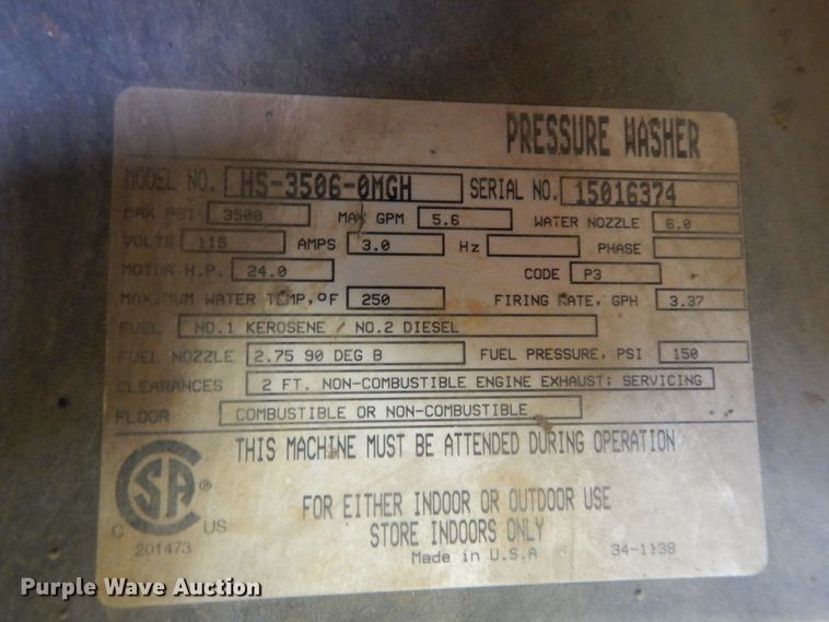 image for item ER9792 Mi-T-M 3506 hot pressure washer