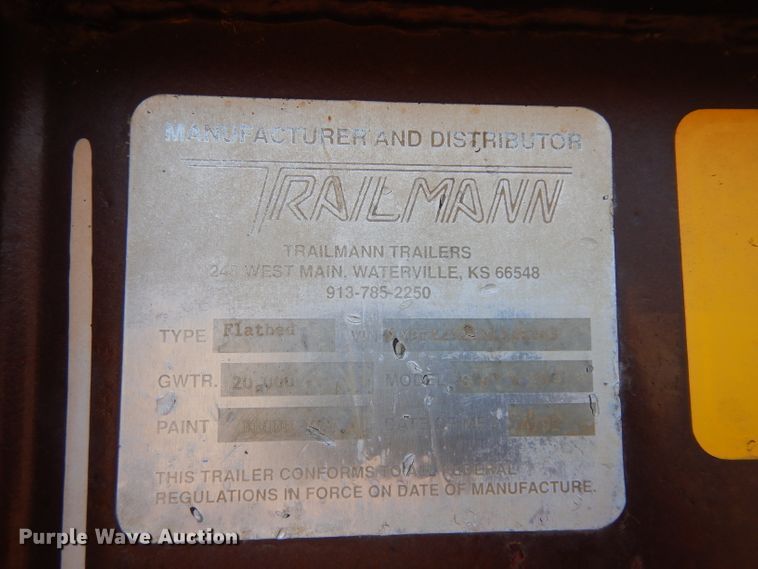 image for item FD9729 1992 Trailman equipment trailer