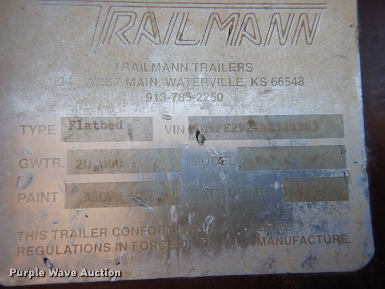 image for item FD9729 1992 Trailman equipment trailer