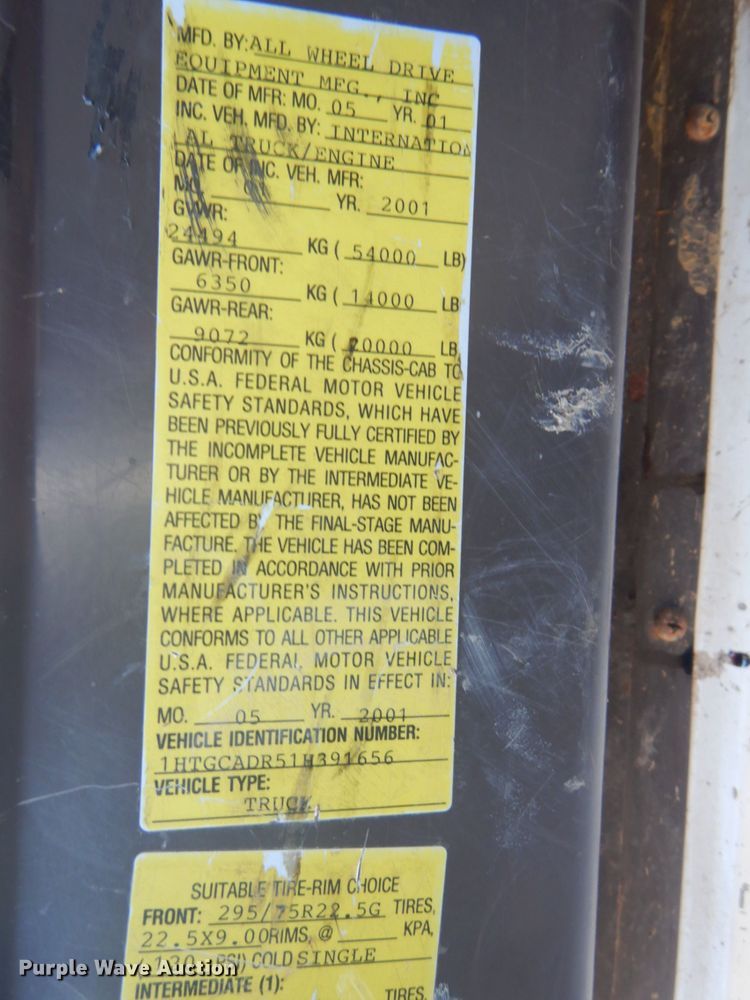 image for item FF9193 2001 International 2554 dump truck