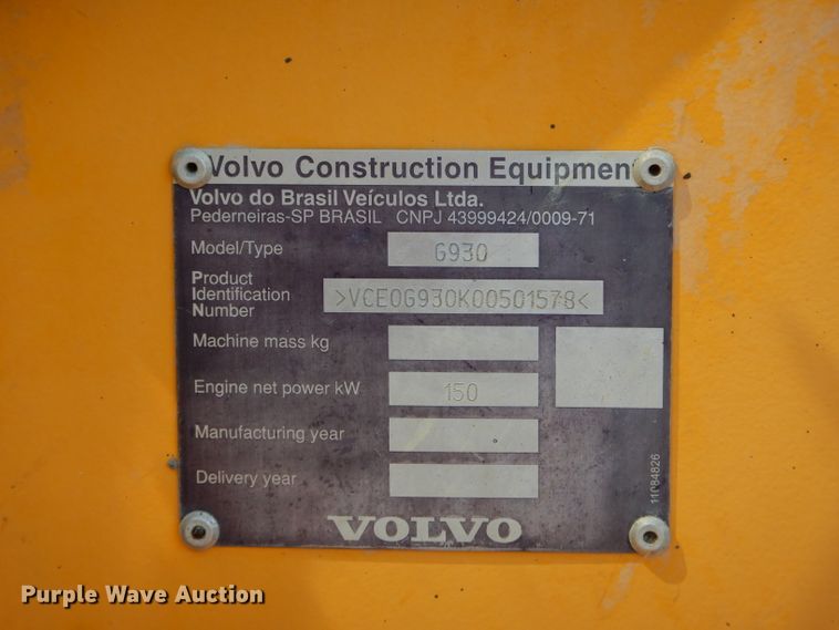 image for item GB9577 2010 Volvo G930 motor grader