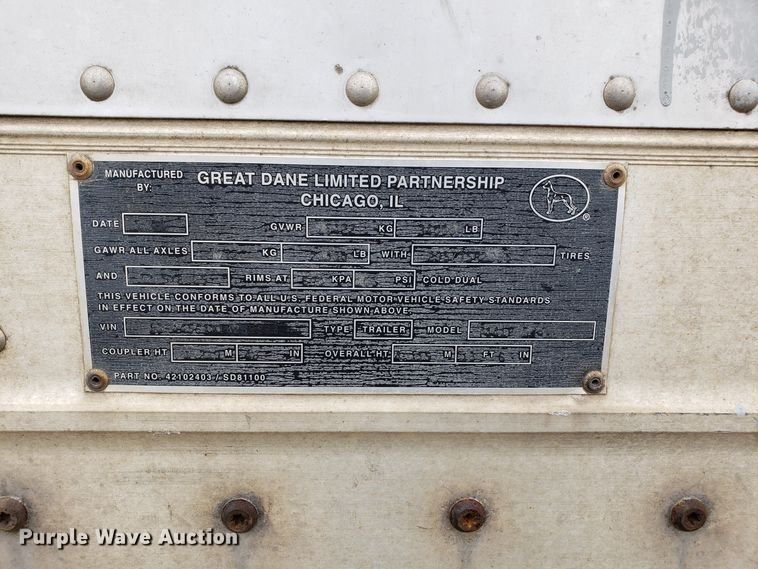 image for item GA9372 2001 Great Dane sprayer support trailer