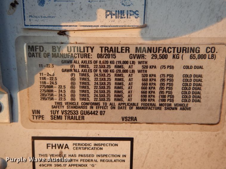 image for item DH6253 2016 Utility 3000R refrigerated van trailer