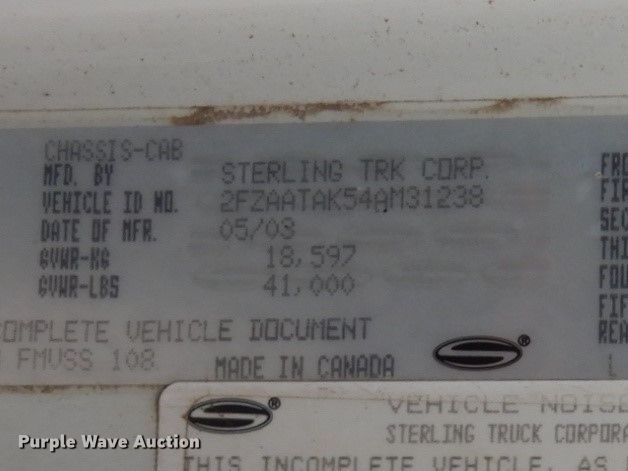 image for item FF9215 2004 Sterling L-Line sewer rodder truck