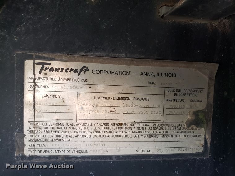 image for item GA9370 2003 Transcraft DTL-2100 drop deck trailer
