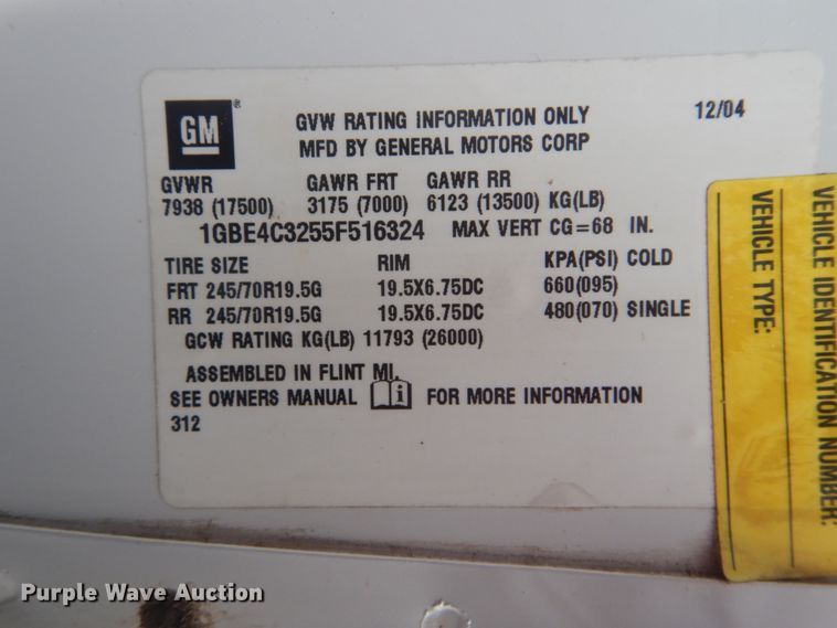 image for item GF9017 2005 Chevrolet C4500 dump truck