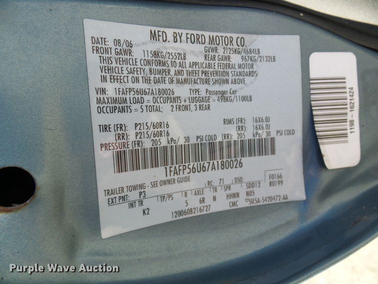 image for item DD1981 2007 Ford Taurus SEL