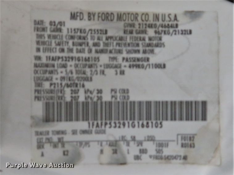 image for item DI2020 2001 Ford Taurus SE