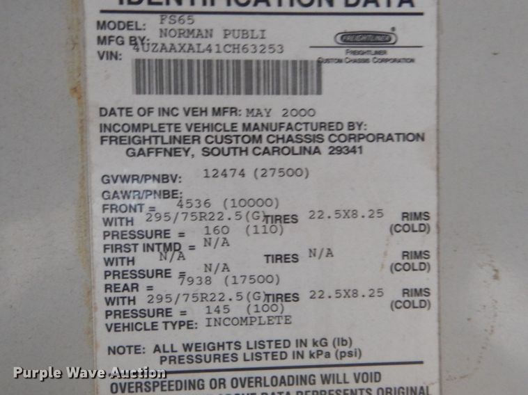 image for item GF9022 2001 Freightliner FS65 school bus