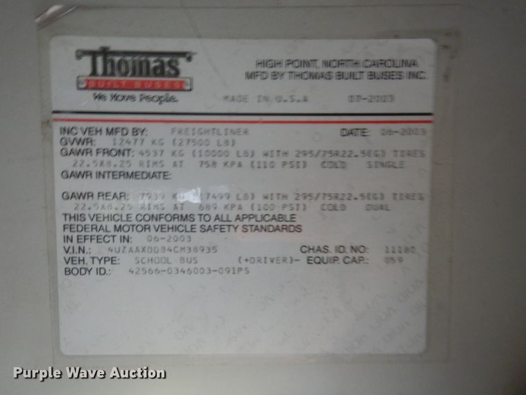 image for item GF9023 2004 Freightliner FS65 school bus