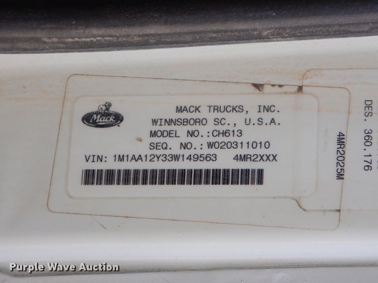 image for item GB9621 2003 Mack CH600 dump truck