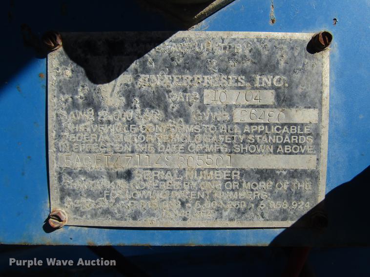 image for item H1250 2004 VE Enterprises frac tank trailer