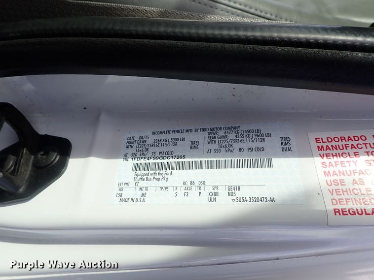 image for item DC3368 2016 Ford Econoline E450 Eldorado Aerotech shuttle bus