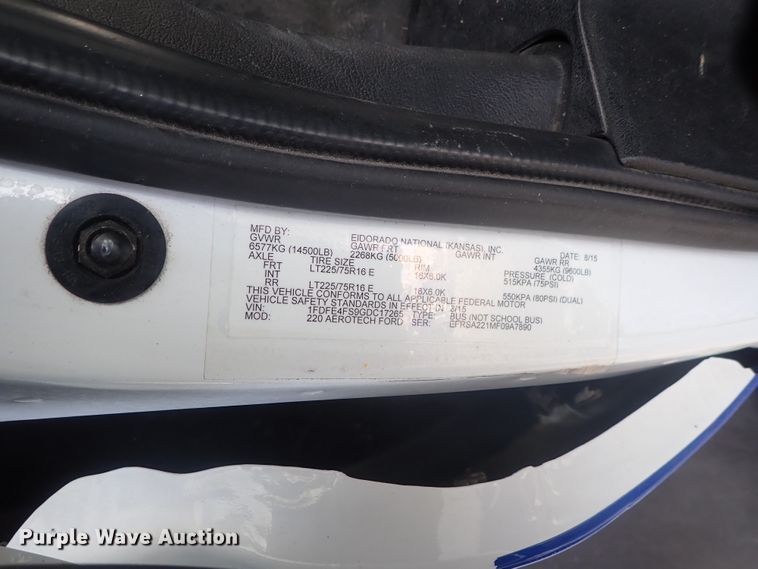 image for item DC3368 2016 Ford Econoline E450 Eldorado Aerotech shuttle bus