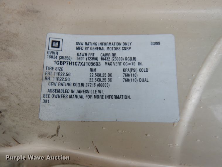 image for item DE4280 1999 Chevrolet C8500 dump truck