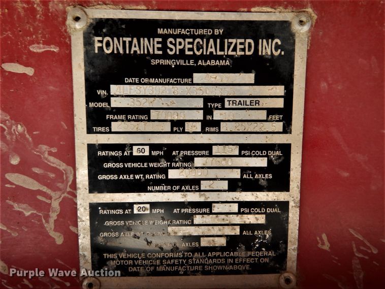 image for item DH5073 1999 Fontaine 352W drop deck equipment trailer