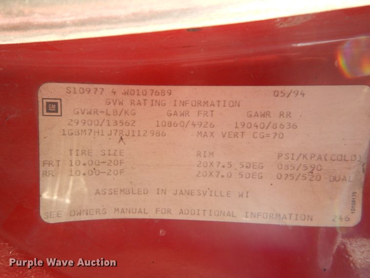 image for item DH5074 1994 Chevrolet Kodiak C6500 semi truck