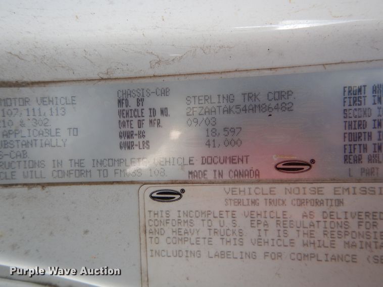 image for item DH5075 2004 Sterling L-Line hydro sewer jetter truck