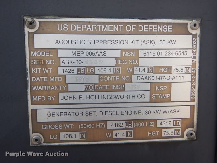 image for item DH6303 US Department of Defense MEP-005AAS generator