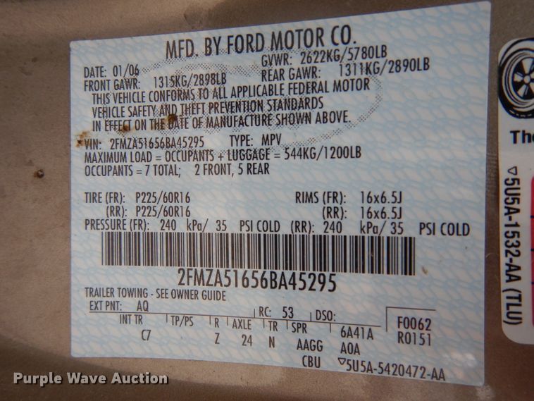 image for item ER9828 2006 Ford Freestar van