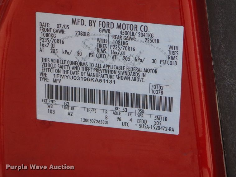 image for item FA9995 2006 Ford Escape XLT SUV