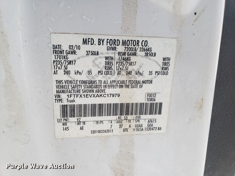 image for item GA9457 2010 Ford F150 SuperCab pickup truck