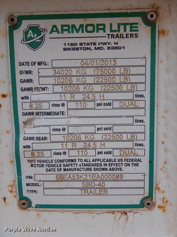 image for item GE9051 2014 Armorlite SBD-40 bottom dump trailer