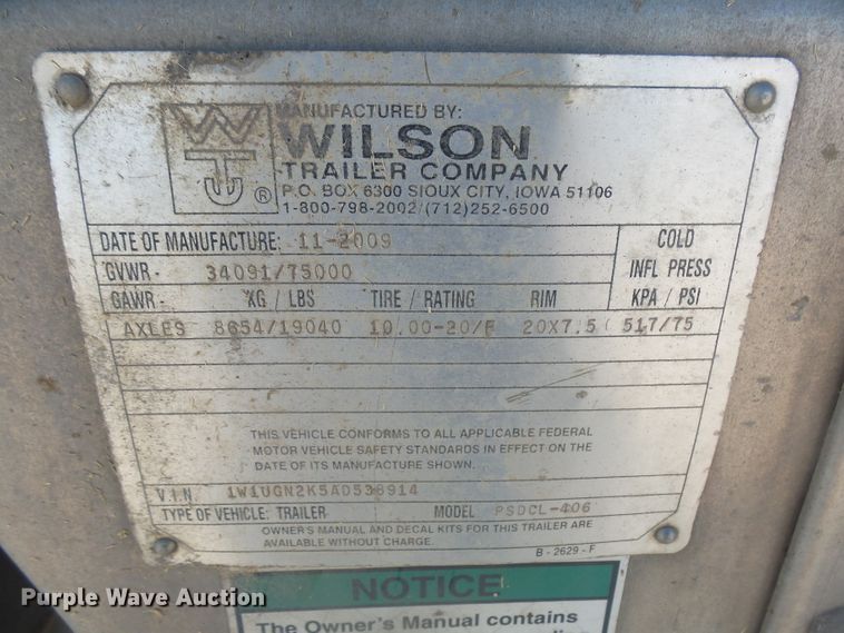 image for item EF9586 2010 Wilson PSDCL-406 livestock trailer