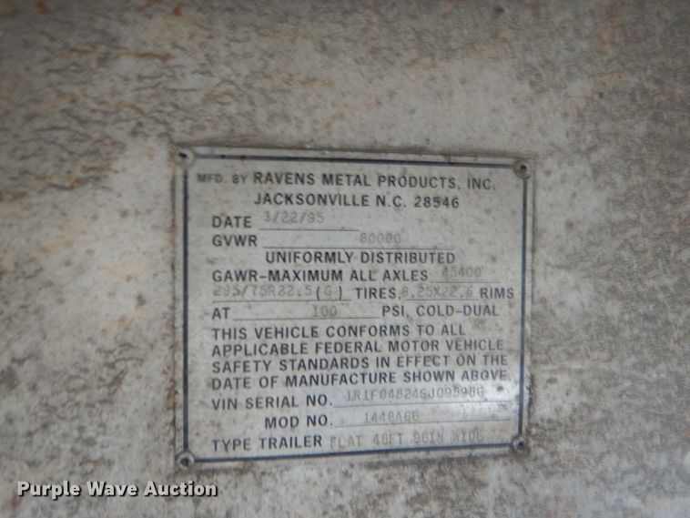 image for item FF9219 1995 Ravens 1448A66 flatbed trailer