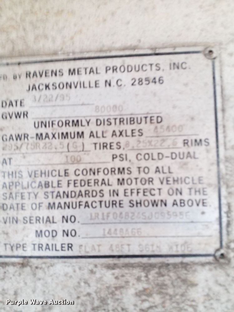 image for item FF9219 1995 Ravens 1448A66 flatbed trailer