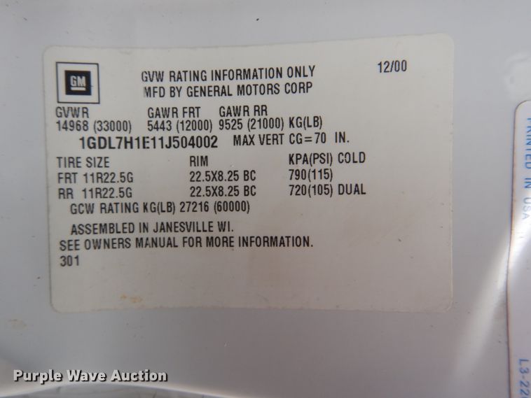 image for item FF9227 2001 GMC C7500 truck cab and chassis