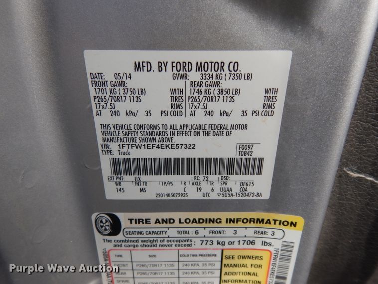 image for item DE4293 2014 Ford F150 XLT SuperCrew pickup truck