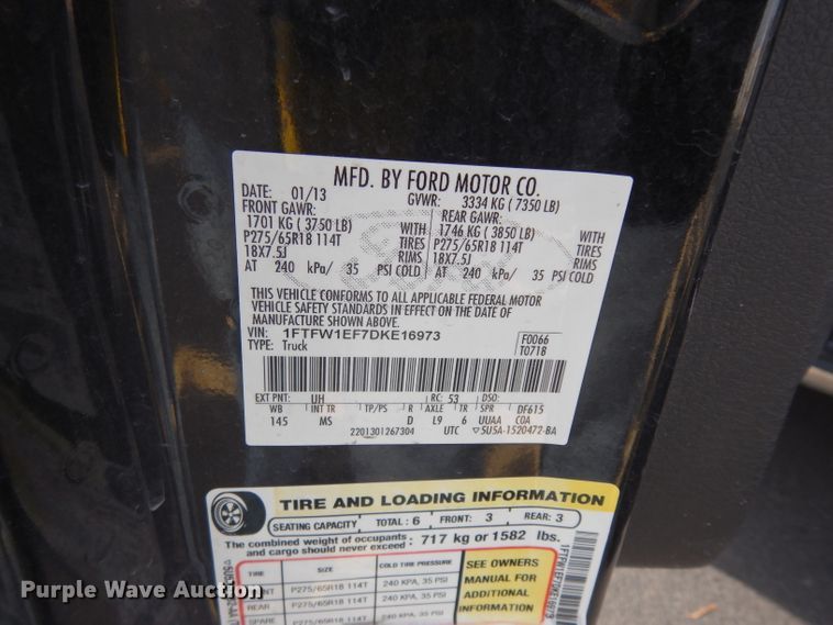 image for item DE4314 2013 Ford F150 XLT SuperCrew pickup truck