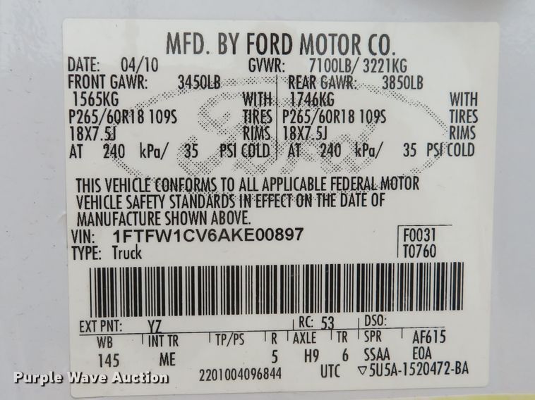 image for item DH1722 2010 Ford F150 XLT SuperCrew pickup truck