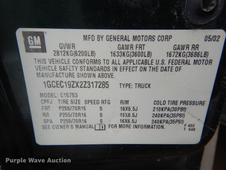 image for item DH6338 2002 Chevrolet Silverado 1500 Ext. Cab pickup truck