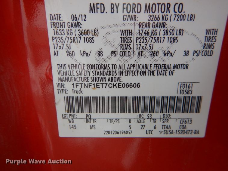 image for item DH6339 2012 Ford F150 XLT pickup truck