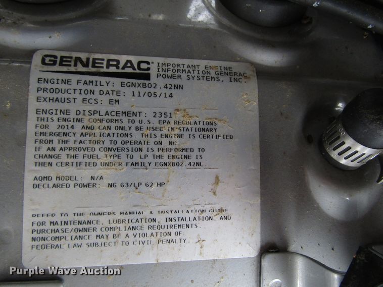 image for item DH8420 2014 Generac QT03624KNAX generator