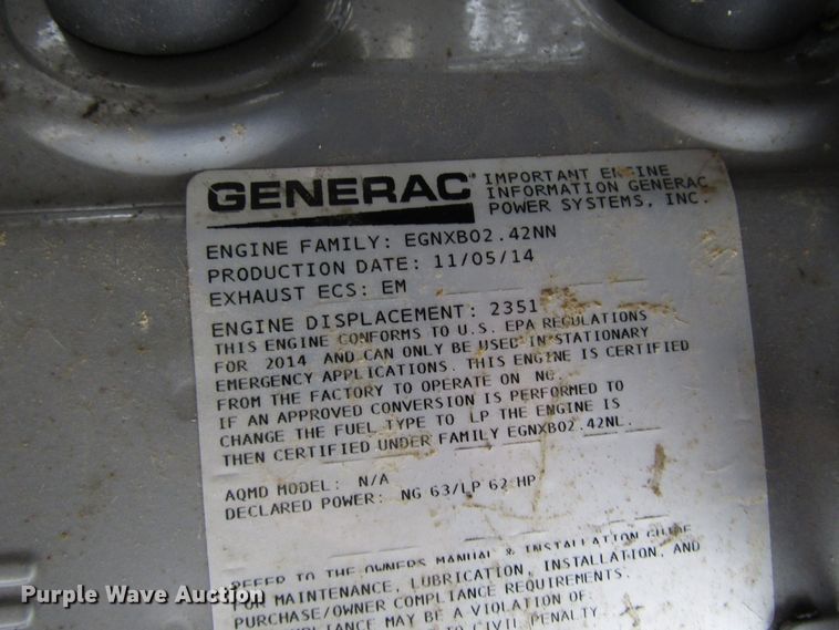 image for item DH8420 2014 Generac QT03624KNAX generator