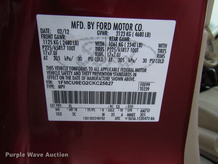 image for item DH8429 2012 Ford Escape Limited SUV