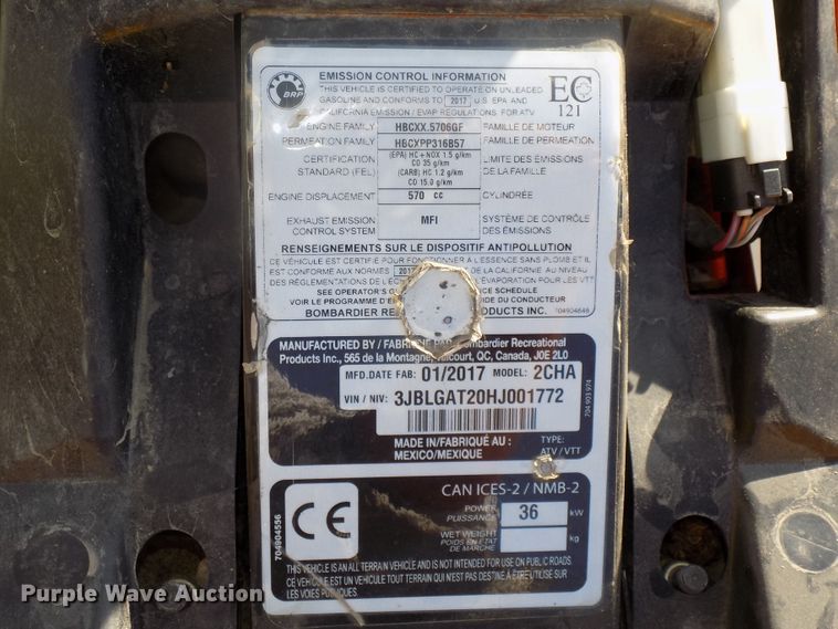 image for item DO9423 2017 Can-am Outlander 570 DPS ATV