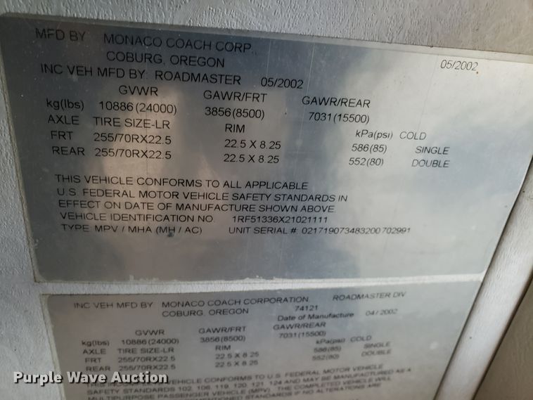 image for item EL9758 2002 Monaco Cayman RV