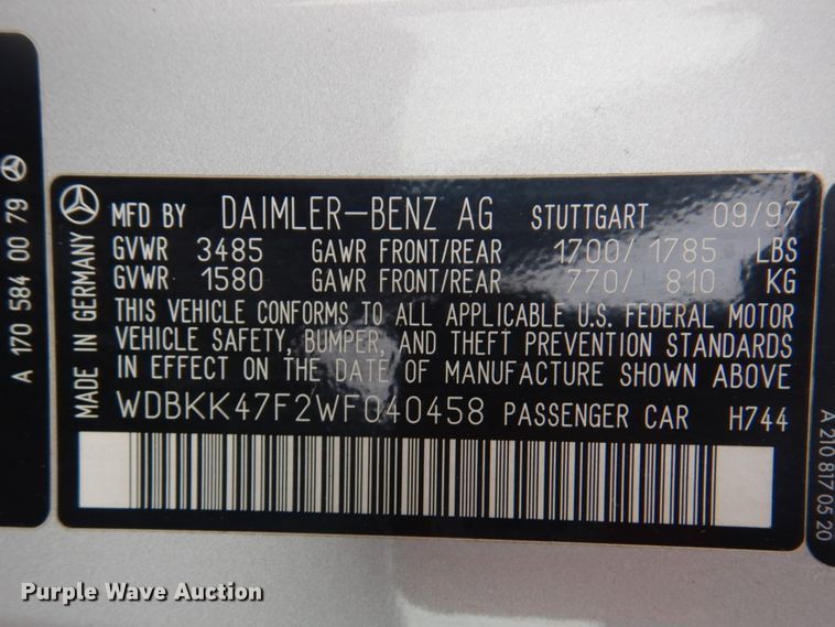 image for item FF9237 1998 Mercedes Benz SLK230 Kompressor convertible