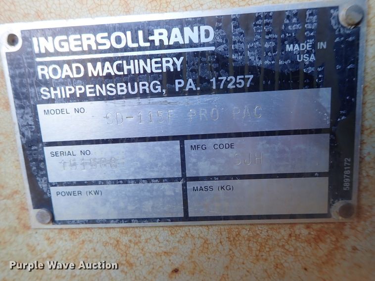 image for item DC3356 1997 Ingersoll Rand SD-115F single drum vibratory roller